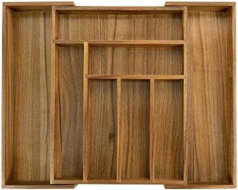 Luxury Acacia Kitchen Drawer Organizer - Silverware Organizer - Utensil Holder and Cutlery Tray with Grooved Drawer Dividers for Flatware and Kitchen Utensils (8 Slot), 17*12.4*2 inch by EcoFives