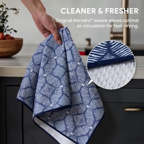 RECYCO Waffle Kitchen Towel Set of 2 - Quick Dry Microfiber Sustainable Dish Towels - Ultra Absorbent Reusable Cleaning Tea Towels - Lightweight Hand Towels,16”x 28”, Indigo Harmony - Image 4
