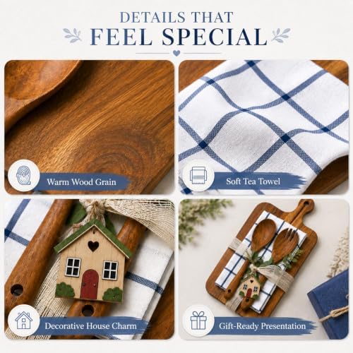 Housewarming Gift Wooden Cutting Board Set with Utensils and Napkin - Image 4