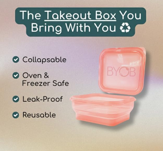 BYOB Collapsible Silicone Food Containers with Attached Lids – Reusable To-Go & Leftover Containers, Platinum Silicone, Leak-Resistant – 4 Pack (Pink) - Image 6