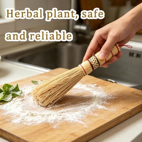 2-piece Set of Natural Long Handled Sorghum Pot Brush, Dishwasher Brush, Kitchen Cleaning Brush, Long Brush Head Suitable for Cleaning Flat Bottomed Pans, pots, Kitchen Sinks, and Vegetable Boards - Image 5