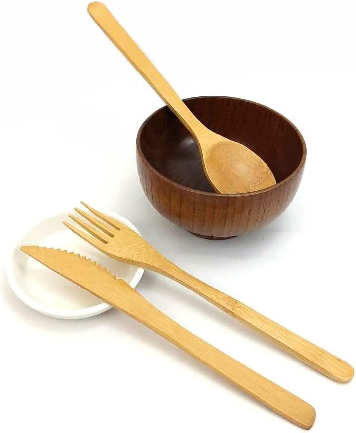 JapanBargain 3785, 10-Pack Bamboo Utensil Sets, Reusable Cutlery 3PC Set with Fork Knife Spoon, Eco-Friendly Flatware Travel Utensils, Dishwasher Safe - Image 7