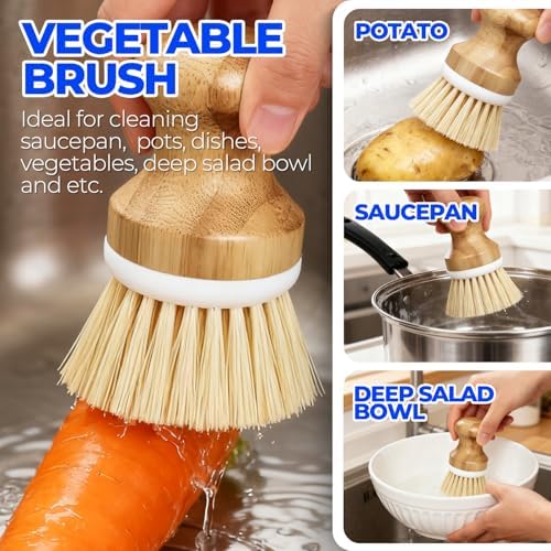 Holikme 6 Pack Dish Brush with Bottle Brush Scrub Brush Straw,Yellow - Image 2