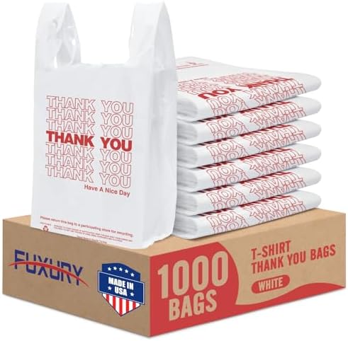 Fuxury Plastic Bags Thank You Shopping Grocery T-Shirt Bag with Handles by Fuxury