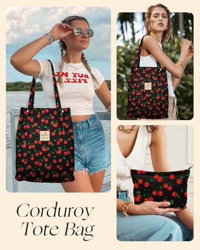 Miss Adola 2 Pack Corduroy Tote Bag with Pouch for Women - Image 2