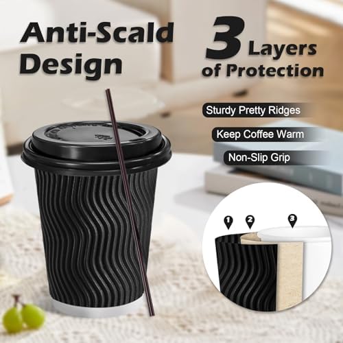 Lamosi 50 Pack 8 oz Coffee Cups with Lids, Disposable To Go Paper Cups - Image 3