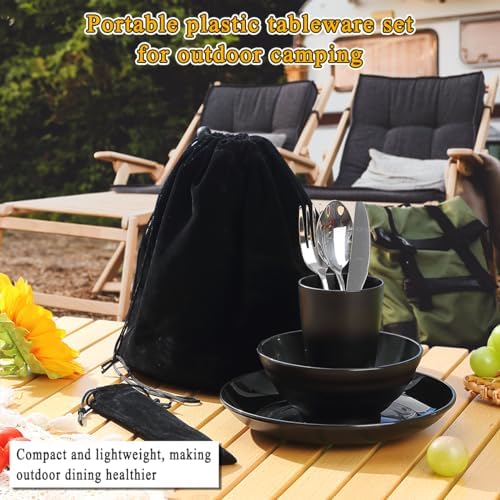 Kyraton Camping Utensils, Portable Travel Silverware Set with Reusable Light Weight Mug, Bowls and Plate, Stainless Steel Cutlery Set, Camping Mess Kit for 1 Person - Image 3