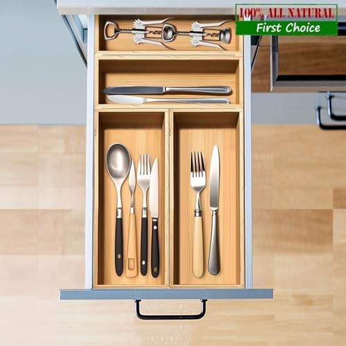 guiogc Multi-size bamboo drawer silverware Organizer, Utensil Tray for Kitchen (L:11.8"x4.92"x1.9", S:9.85"x3.55"x1.8" Set of 4) Space-saving bamboo storage set designed for small families - Image 6