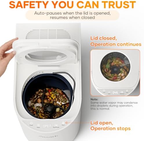 Smart 5L Electric Composter for Kitchen, Large Countertop Compost Bin with Carbon Filter & Auto-Cleaning,One-Touch Start, Smart Humidity-Sensing LED Display,Visible Window Odorless Low Noise - Image 5