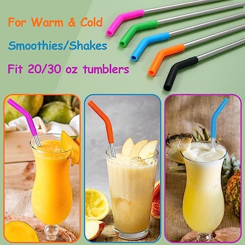 Lazycorner Reusable Stainless Steel Straws Metal Straw with Silicone Tip 5 Pcs 8mm Wide for 20/30/32oz Tumblers Smoothies and Shakes with 2 Cleaning Brushes,1 Portable Bag (Silver) - Image 3