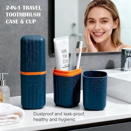 Toothbrush Travel Case, 2-in-1 Toothbrush Holder with Mouthwash Cup - Image 2
