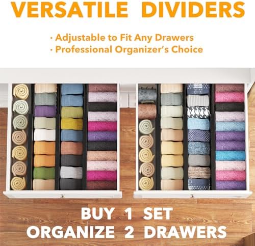 SpaceAid Bamboo Dresser Drawer Dividers 6 Pack, 4.65“ High Adjustable 12.5“-17” Drawer Organizers, Expandable Organization for Clothing, Clothes, Dressers, Black - Image 5