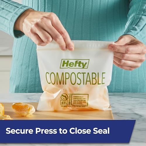 Hefty Compostable Sandwich Bags Press-to-Close | Expandable Bottom | Plant-Based Material | BPA Free | 50 Count, Pack of 12 - Image 4