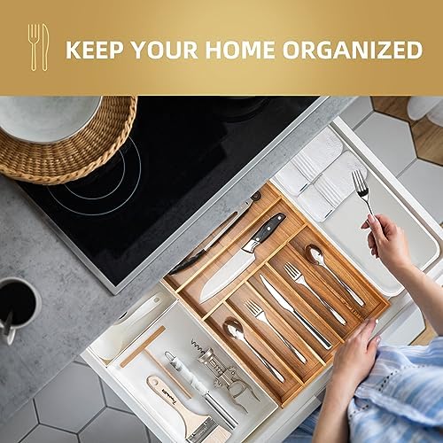 Besilord Silverware Organizer Kitchen Drawer Organizer Utensil Organizer Acacia Silverware Holder Cutlery Organizer in Drawer Flatware Organizer Tray(7 slots, Acacia - Image 5