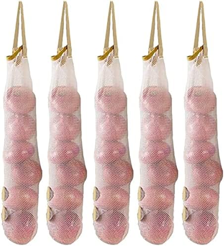 Ahyuan Hanging Mesh Storage Bags 5 Pack Onion Garlic Potatoes Net Mesh Bag Long and Large Reusable Net Produce Bags for Fruit Veggies Garbage Bag for Home RV Camper by Ahyuan