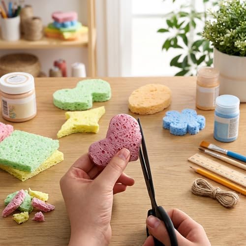 10 Pcs Cellulose Kitchen Sponges, Natural Compressed Sponges Reusable Non Scratch Sponge for Kitchen Dish Washing Bathroom Cars Cut-Outs DIY Scrub Sponge for Cleaning - Image 7
