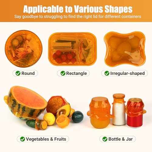 Silicone Stretch Lids for Food Storage in Fridge, Reusable Elastic Bowl Covers for Cup, Cans, Jars, Round & Rectangle Container, Food Grade Silicone Microwave Food Cover, Orange, 6PCS - Image 3