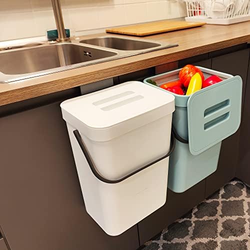stonespace Hanging Trash Can, 3.2 Gallon Small Waste Bin with Lid, White by stonespace