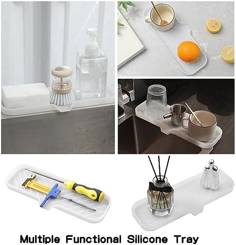 MicoYang Silicone Soap Dish with Drain Spout — Self-Draining Double Sink Organizer Tray for Kitchen & Bath, Dispensers, Sponges & Soap Holder, Non-Slip & Dishwasher Safe, Translucent (Large, 12"×4") - Image 5