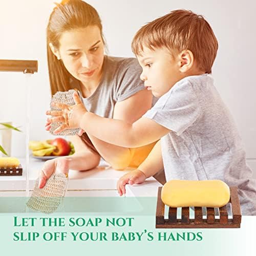 Mumufy 12 Pcs Bamboo Soap Dish Sisal Bag Drain,Brown,Bamboo - Image 4