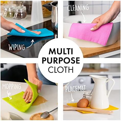 SUPERSCANDI 10 Pack Reusable Cleaning Cloths - 100% Biodegradable & Compostable | Washable Swedish Dishcloth - Food-Safe & Plastic-Free | Kitchen Cloth Suitable for Any Surface, Pink Green Blue - Image 3