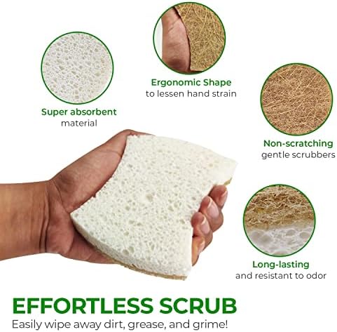 AIRNEX 18 Pack Biodegradable Natural Kitchen Sponge - Compostable Cellulose and Coconut Walnut Scrubber Sponge - Eco Friendly Sponges for Dishes - Image 7