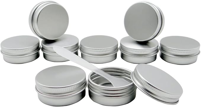 15 Pack 15g Travel Size Metal Round Tins, 15ml Silver Aluminum Tin Cans Containers with Screw Lid for Makeup Samples, Nails, Lip Gloss Balm, Salve, Spices, Candy, Candle, Tea, FREE Spatulas