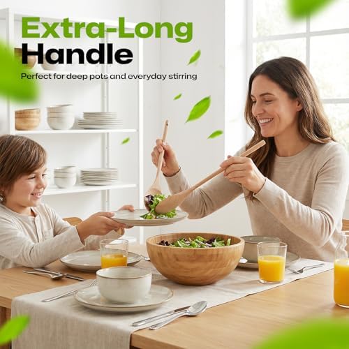 AIUHI Wooden Spoons for Cooking, 3Pcs 12 Inch Wooden Cooking Oval Spoon, Long Handle Beech Wood Serving Spoon for Mixing, Stirring and Eating - Image 5