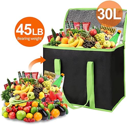 Bodaon 2-Pack Insulated Reusable Grocery Shopping Bags, X-Large Black-Green - Image 4