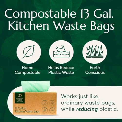 Cleanomic Compostable* 13 Gallon Waste Bags with Drawstring (2 Pack, 50 Count), BPI Certified For Kitchen Compost - Image 2