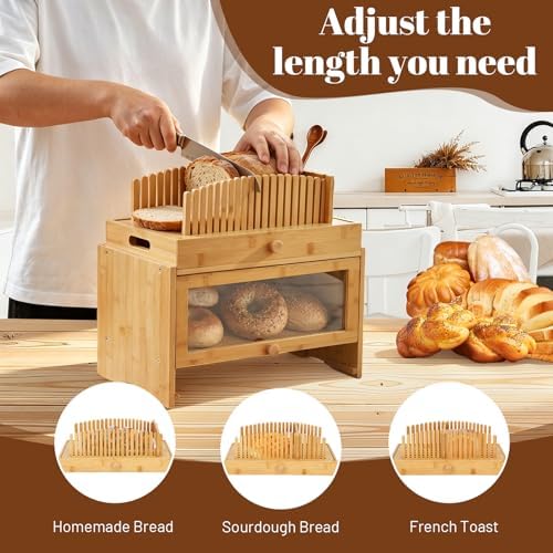 3in1 Bread Box for Kitchen Countertopm with Bread Slicer Bread Serving Tray - Image 4