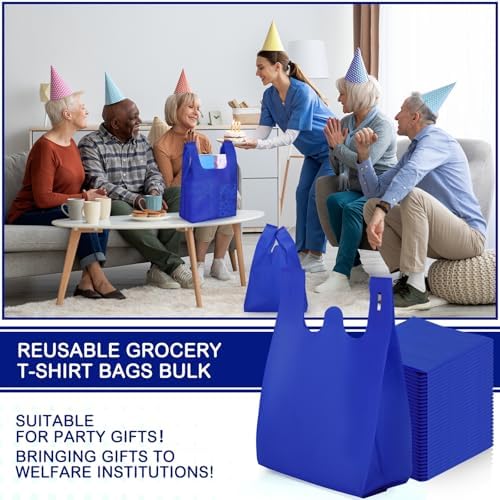 Windyun Large Grocery T-shirt Bags Bulk Reusable Non Woven Shopping Bag Foldable Gift Tote with Handle, 20.5x11x5.5 Inch - Image 5