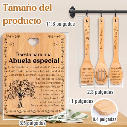 Regalos de cumpleaños para Abuela - "Receta para una Abuela especial". Juego de tablas de cortar y utensilios de bambú grabados. Regalos de cumpleaños para Abuela. Spanish Grandma Cutting Board - Image 3