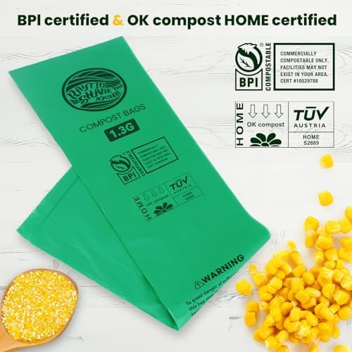 Compost Bags 1.3 Gallon,100 Count,Compostable Small Trash Bags for Kitchen Countertop Compost Bin 0.75, 1,1.2, 1.3Gallon,ASTM D6400, US BPI and Europe OK compost HOME certified - Image 3