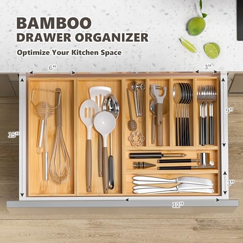 Bamboo Kitchen Drawer Organizer, Deep 2-Pack, 9" x 3" x 2.5" - Image 3