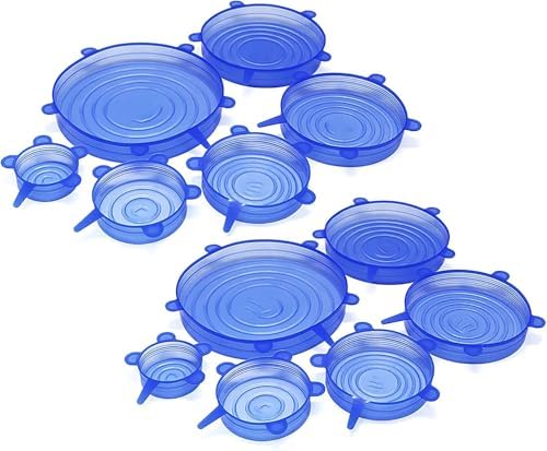Silicone Stretch Seal Cover, 12 Pcs 6 Size Blue Elastic Silicone Seal Lids for Keeping Food Fresh in Refrigerator and Microwave Oven (blue) by YIKANGHENG