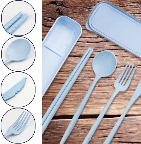 4 Sets Reusable Utensils Set with Case,Camping Cutlery Set Travel Silverware Set with Case Lunch Utensils Set for Work,Utensil Sets for Lunch Picnic Daily Use Outdoor (Lightblue) - Image 4