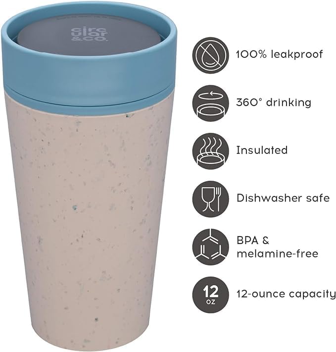 Circular and Co Reusable Coffee Cup 12oz/340ml - The World's First Travel Mug Made from Recycled Coffee Cups, 100% Leak-Proof, Sustainable & Insulated (Cream & Faraway Blue) - Image 2