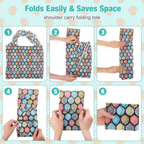 Eccliy 24 Pcs Reusable Grocery Bags Shopping Bags Foldable, Geometric Rules - Image 5