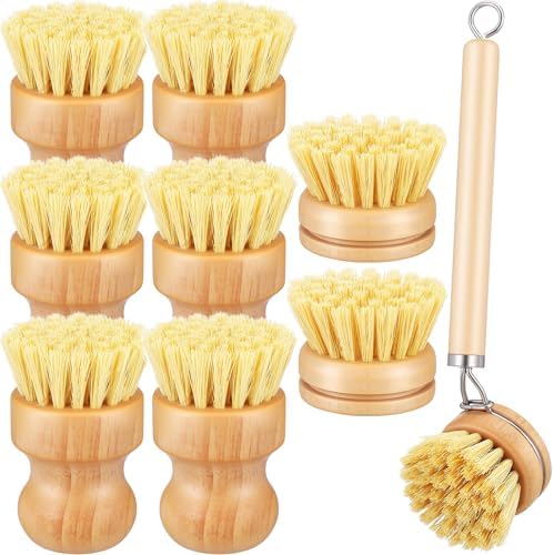 9 Pcs Bamboo Dish Brush Set, Multifunctional Dishwashing Scrubber with Natural Sisal Bristles, Wooden Dish Brush for Cleaning Pots, Dishes, Pans, Vegetables by Unknown