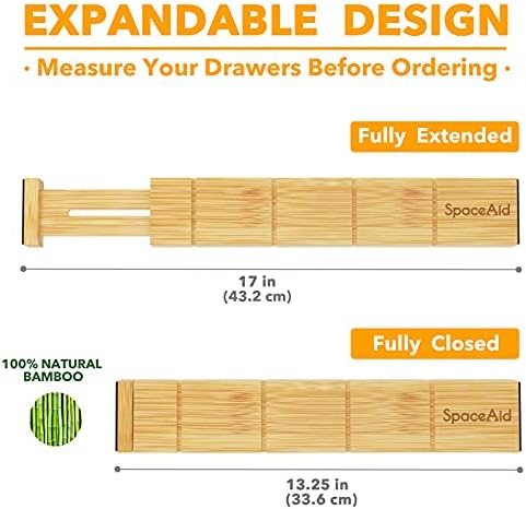 SpaceAid Bamboo Drawer Dividers with Inserts and Labels, Kitchen Adjustable Drawer Organizers, Expandable Organization for Home, Office, Dressers and Bathroom, 6 Dividers with 12 Inserts (13.25-17 in) - Image 6