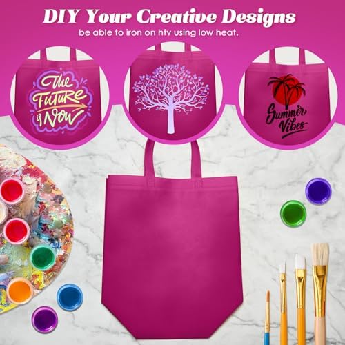 Reginary 50 Pcs Reusable Tote Bags Shopping Bags Non Woven, Rose Red - Image 7