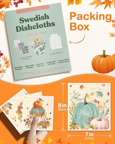 Miss Adola Fall Swedish Dishcloths for Kitchen - 5 Pack Reusable Dish Cloths for Washing Dishes Absorbent Cute Autumn Theme Kitchen Towels Cleaning Sponge, Watercolor Pumpkin - Image 2