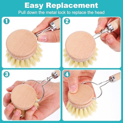 9 PCS Bamboo Dish Brush Set, Multifunctional Dishwashing Bamboo Scrub Brush with Natural Sisal Bristles, Wooden Dish Brush for Cleaning Pots, Pans, Dishes, Vegetables - Image 6
