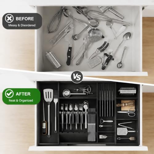 Bamboo Expandable Kitchen Drawer Organizer, 17.7-29.5 in,Black - Image 4