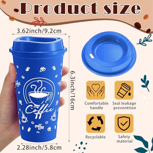 12 Sets Reusable Coffee Cups with Lids, 16oz, Blue Series - Image 2
