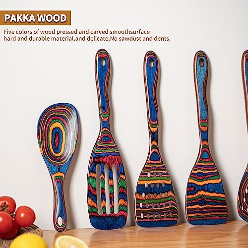 Gudamaye Pakka wood 7-Piece Blue Wooden Cooking Utensils, Wooden Spoons for Cooking, Wooden Spoon Set, Wooden Kitchen Utensil set, Pakkawood Cooking Spoons, Non-Stick Spoon,Pakkawood kitchen utensils - Image 4