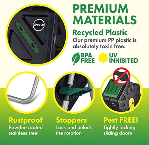 Miracle-Gro Compost Tumbler Single Chamber – Easy-Turn Composter Tumbler Outdoor for Fast Composting – Heavy-Duty Composting Bin with 1 Sliding Door (18.5 Gallon / 70 Liter) - Image 6