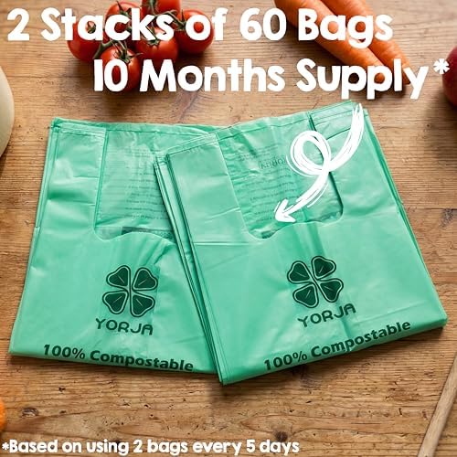 1.6 Gallon Tie Handles Compost Trash Bags 120 Food Scrap Bags, Compostable Kitchen Waste Bags with Europe EN13432 & ASTM D6400 Certified - Image 6