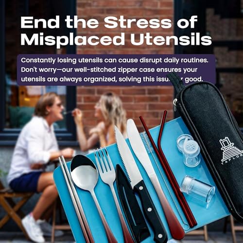 Taplord Portable Travel Silverware Set With Case - Includes 10 Pcs of Utensils, Stainless Steel Flatware For Camping, Easy to Travel, Lightweight (Red Two Tune) - Image 5